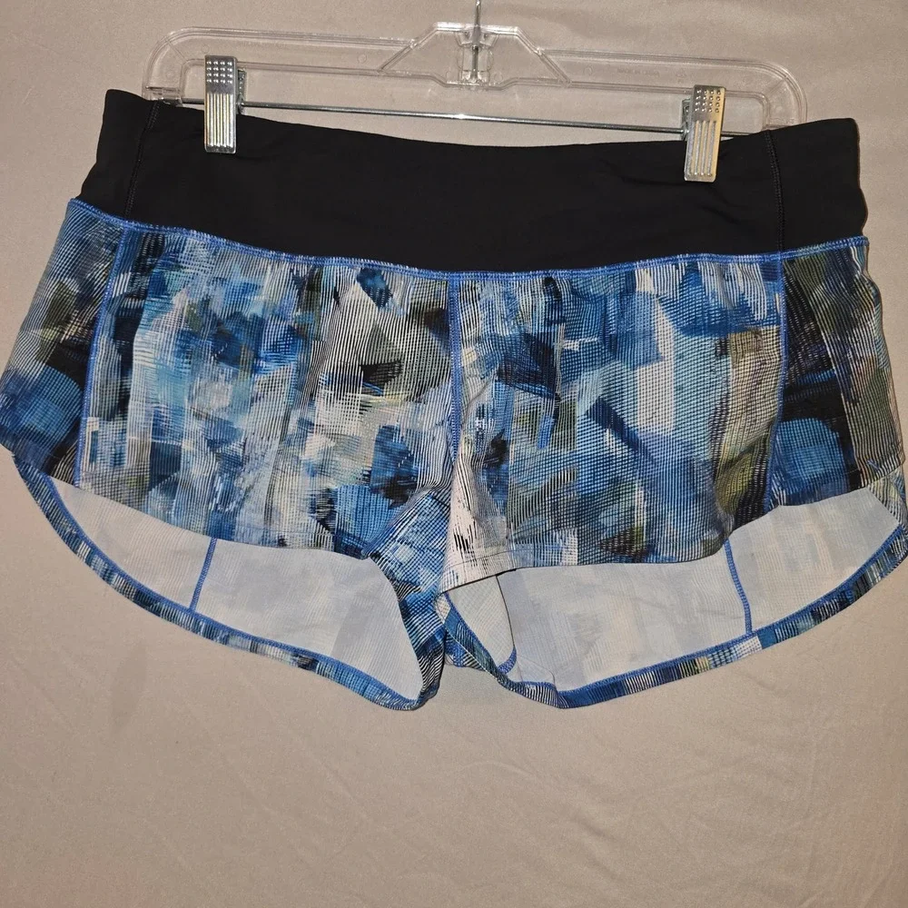 Lululemon Speed Up Short 8 Women Blue Black Abstract Print Running Athletic 2.5